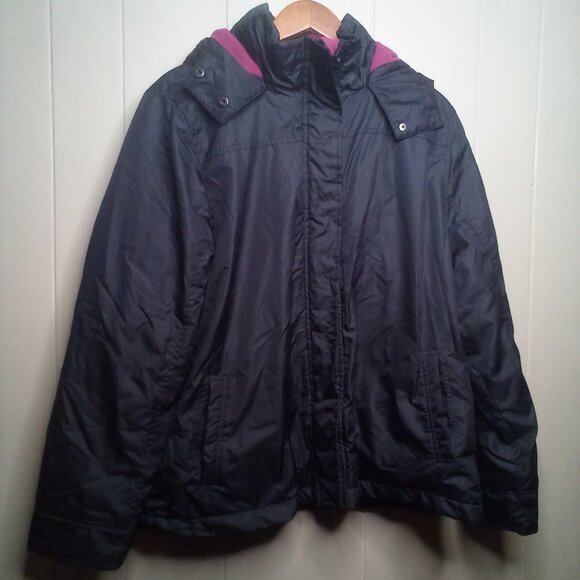 Attention Coat Jacket XL Women Hood Pockets Zipper Snap Black - Picture 1 of 14